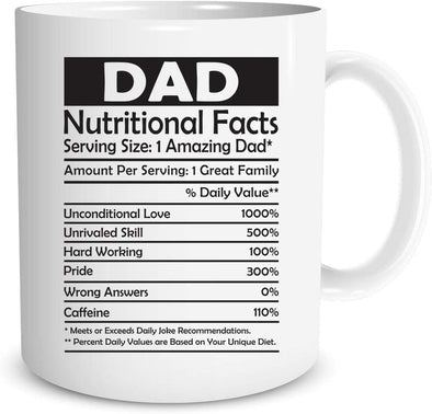 Dad Nutritional Facts - Funny Fathers Day Gag Gift for Papa - Novelty Coffee Mug (11oz)