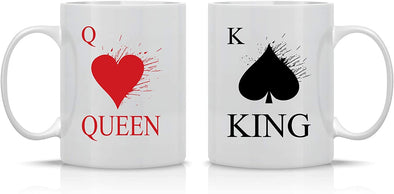King Queen Valentines Gift For Him Her - Anniversary Wedding Present for Couples 11oz Coffee Mug Set