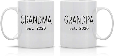 Grandpa Grandma Est 2020, Gift for Expecting Grandparents - 11 oz Couples Coffee Mug Set