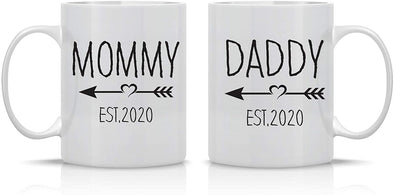 Mommy Daddy Est 2020 , New Parents Gift for Expectant Parent To Be 11 oz Couples Coffee Mug Set