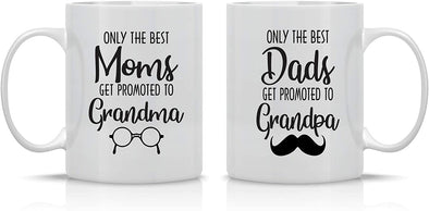 Only The Best Dads / Moms Get Promoted To Grandpa / Grandma, Grandparents Gift 11oz Coffee Mug Set