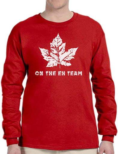 Witty Fashions On The Eh Team, Canada Day, Canadian Pride Maple Leaf Red Men's Long Sleeve T-Shirt