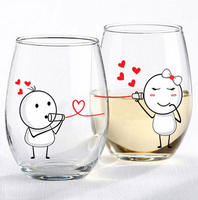 I Love You - Funny Cute Engagement Gifts for Couples, Gift for Boyfriend, Girlfriend - 15 oz Stemless Wine Glass Set (2Pack)