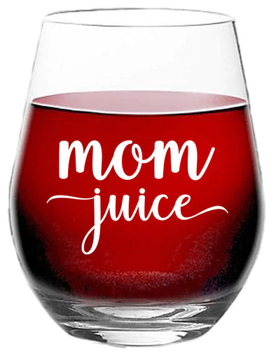 Mom Juice - Funny Mothers Day Gift for Mom, Wife, Sister, Friend - 15 oz Stemless Wine Glass