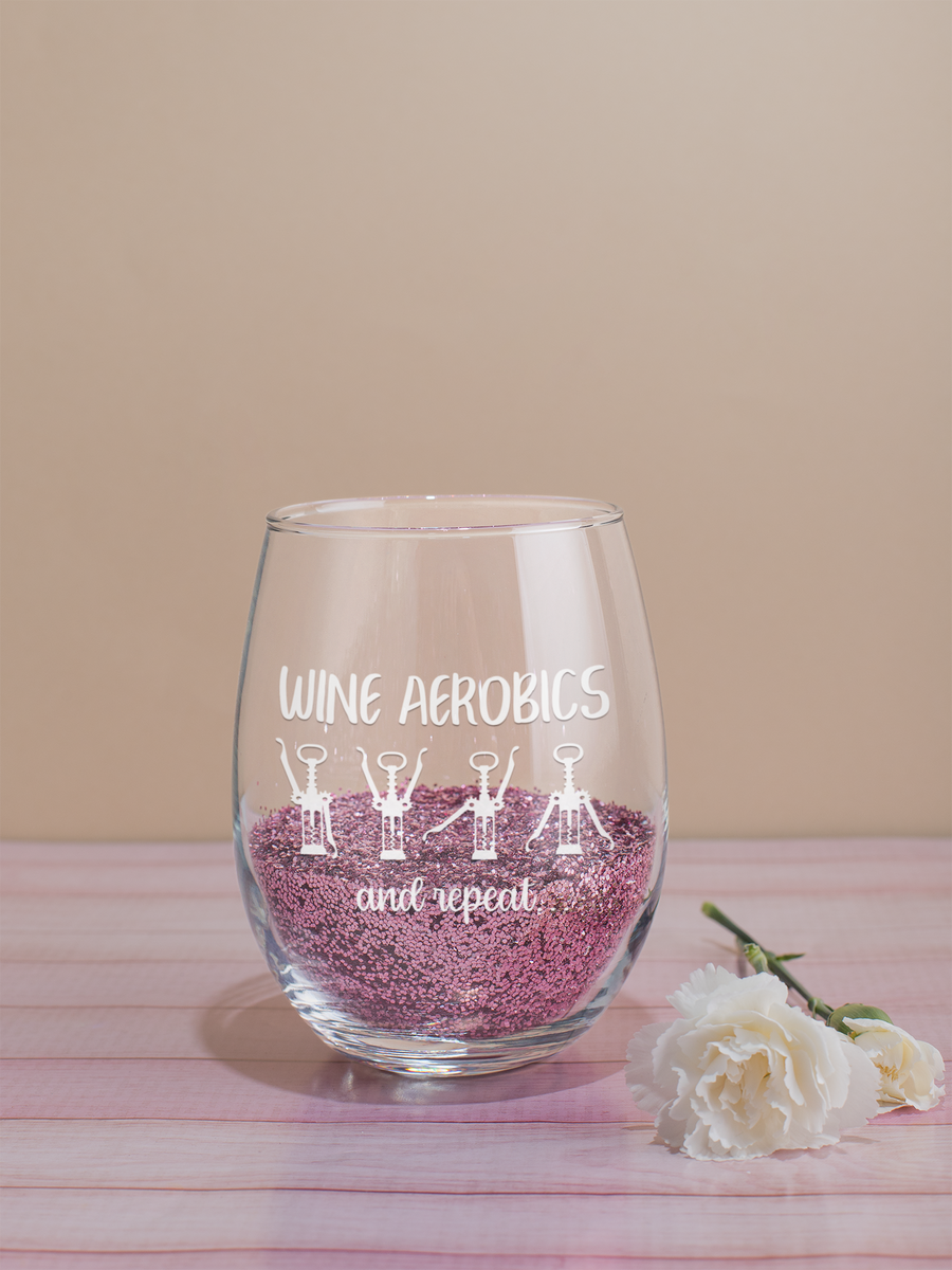 Funny Wine Glass Wine Aerobics Corkscrew Laser Engraved Stemless Wine –  Shop4Ever